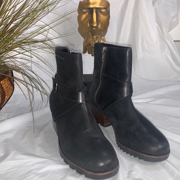 SOREL Black Cate Buckle Waterproof Leather Boots Size 8 - Picture 3 of 13